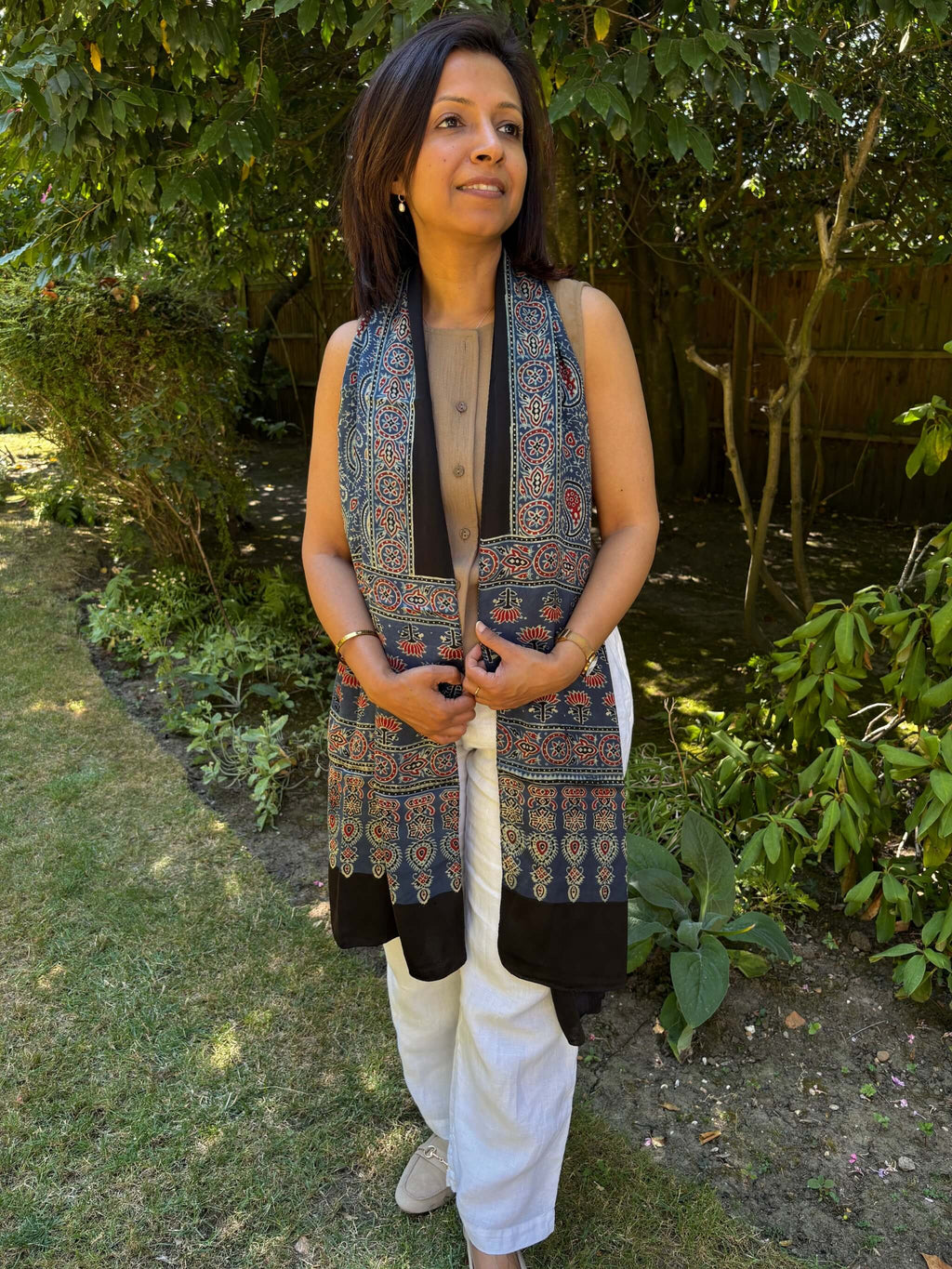 Modal Silk Ajrakh Stole - Blue