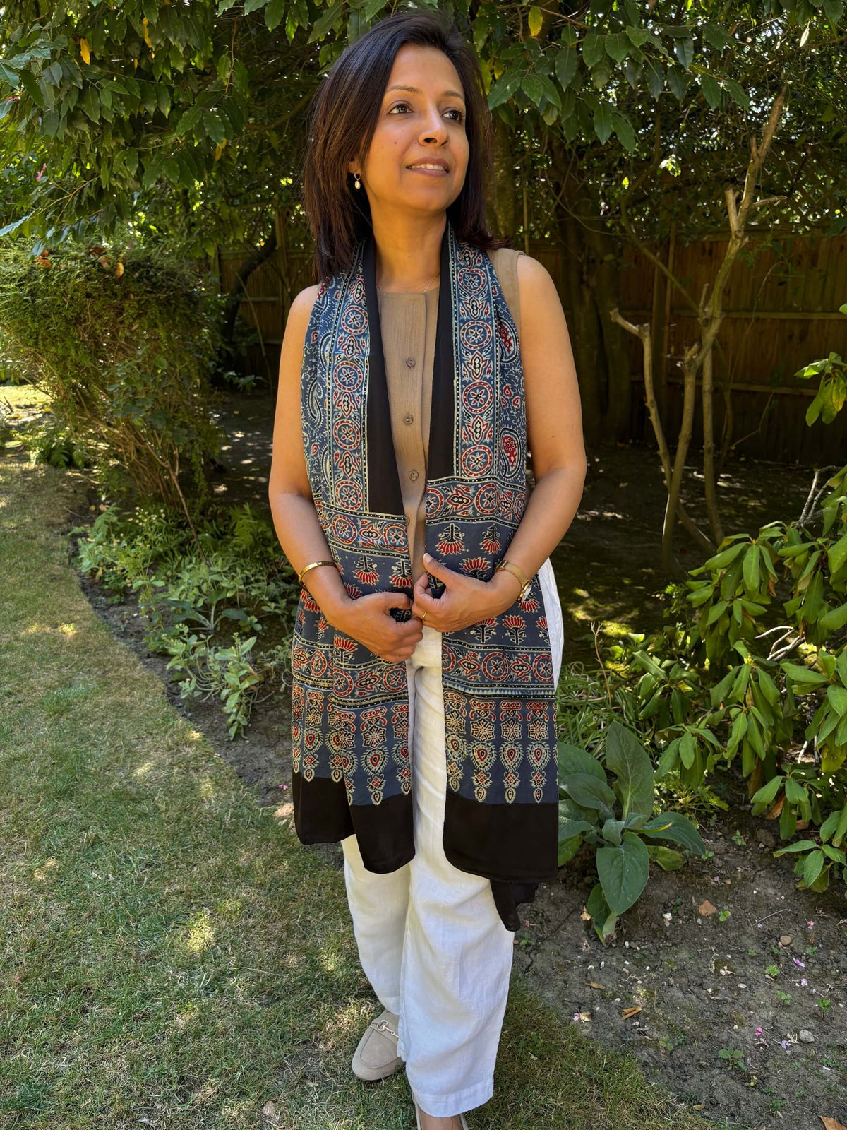 Modal Silk Ajrakh Stole - Blue