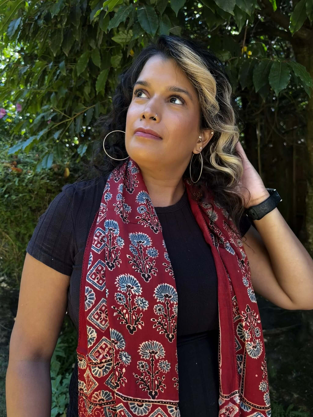 Modal Silk Ajrakh Stole - Red