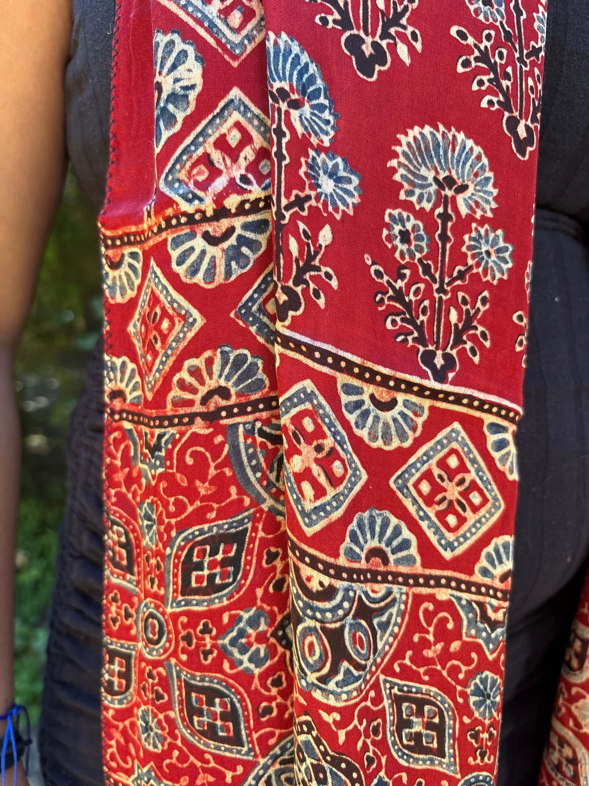 Modal Silk Ajrakh Stole - Red