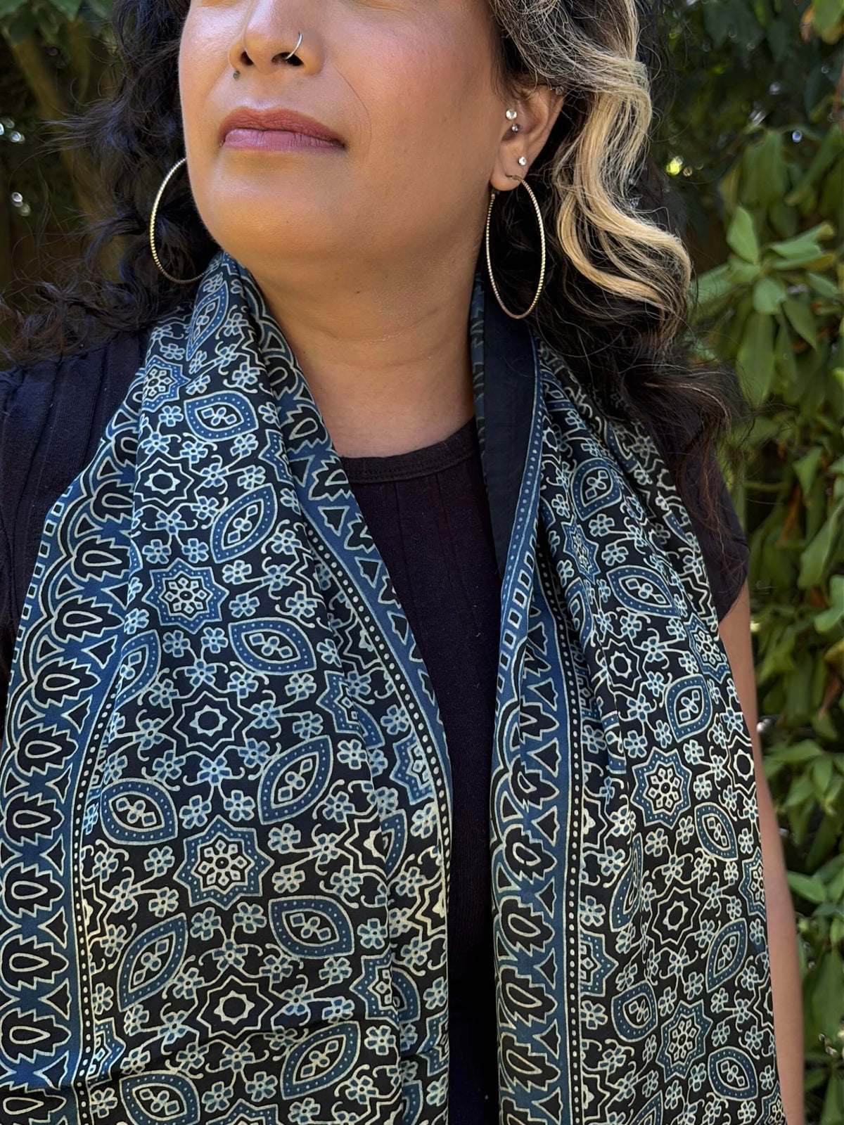 Modal Silk Ajrakh Stole - Black