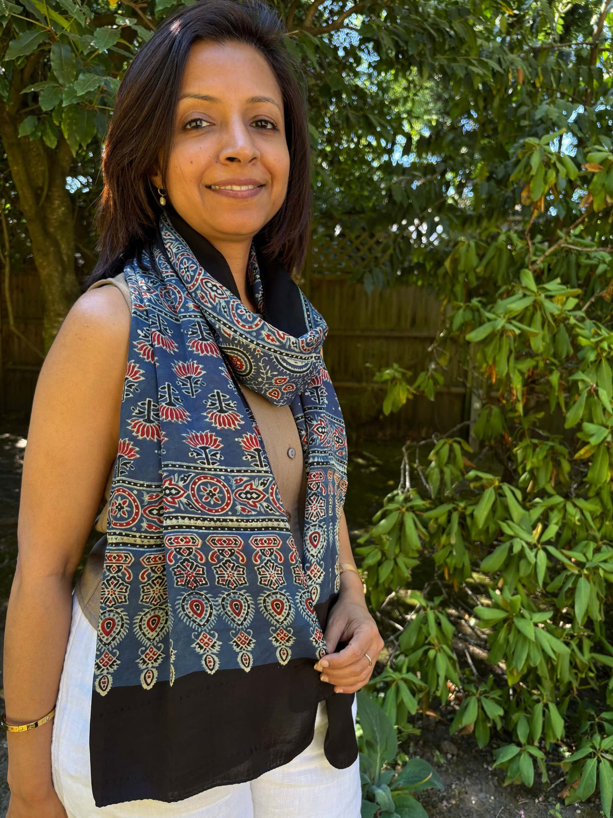 Modal Silk Ajrakh Stole - Blue