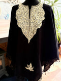 Women's Pure Wool Embroidered Poncho - Black/Green