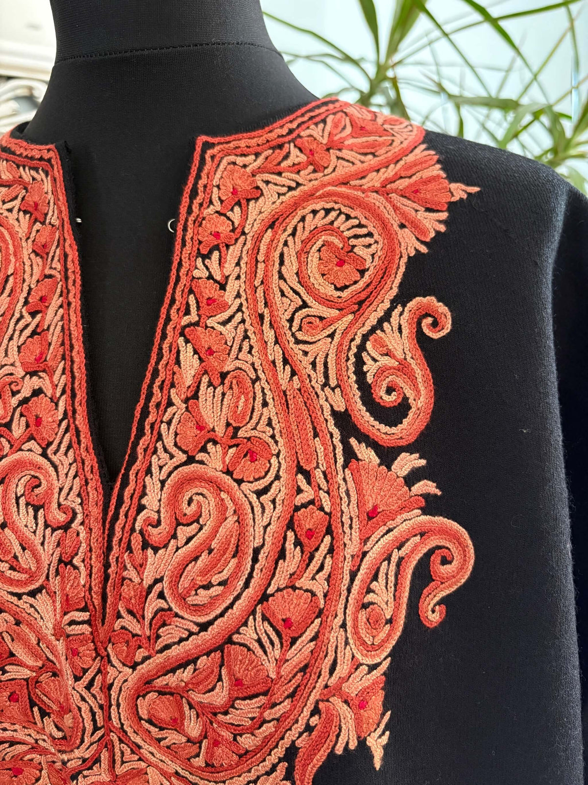 Women's Pure Wool Embroidered Poncho - Black/Red