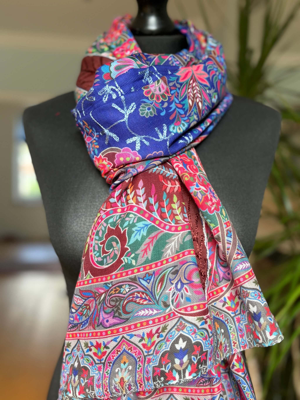 Cotton Silk Kalamkari Stole with Threadwork - Blue