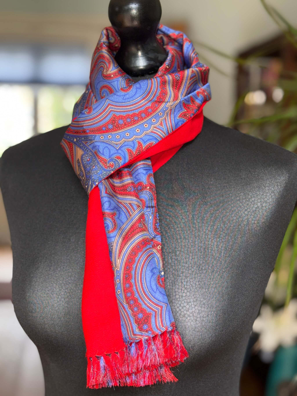 Blue and Red Wool silk muffler