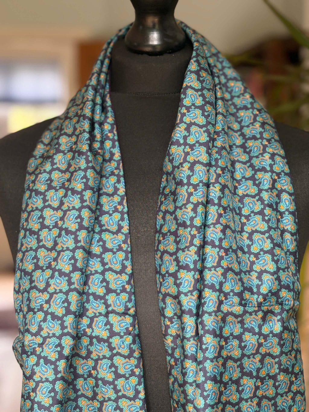 Blue and Yellow Paisley Wool silk muffler