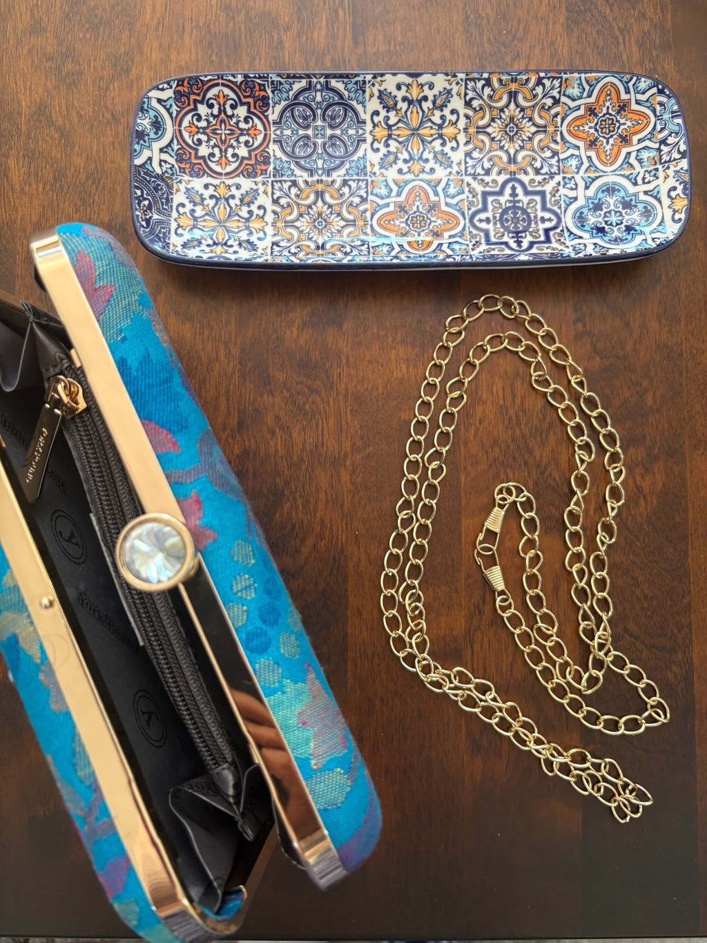 Blue Kani Pattern Clutch Bag