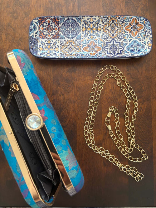 Blue Kani Pattern Clutch Bag