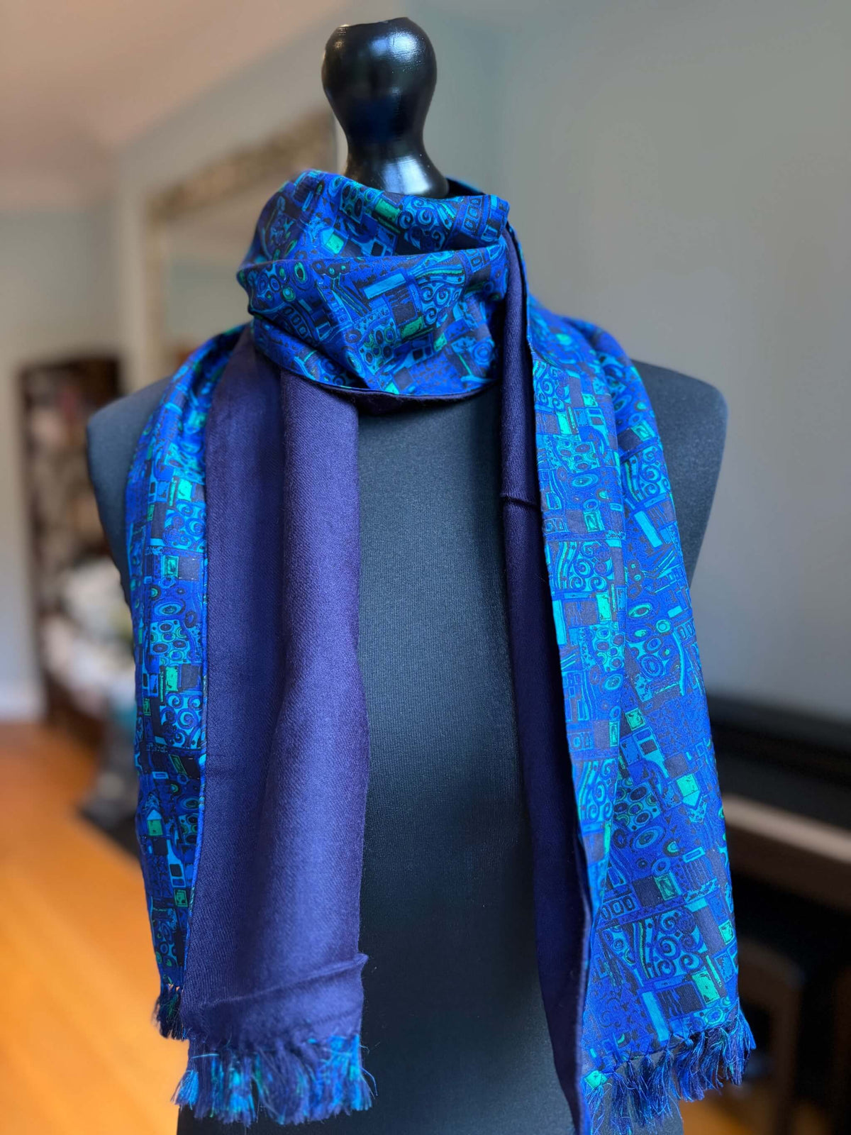 Blue Geometric Wool silk muffler