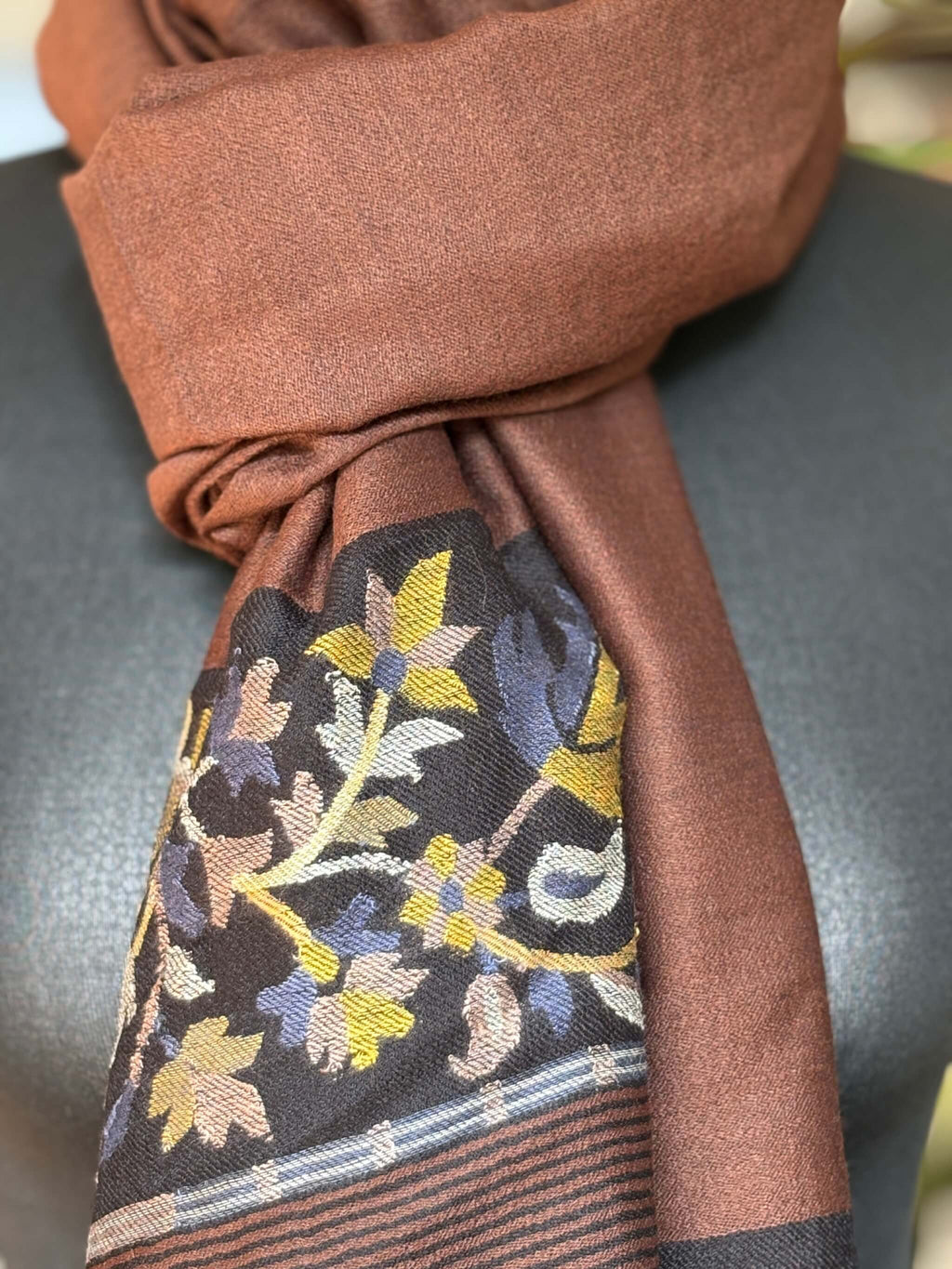 Brown Fine Wool Stole with Kani palla (Border)