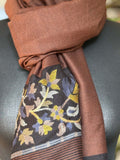 Brown Fine Wool Stole with Kani palla (Border)