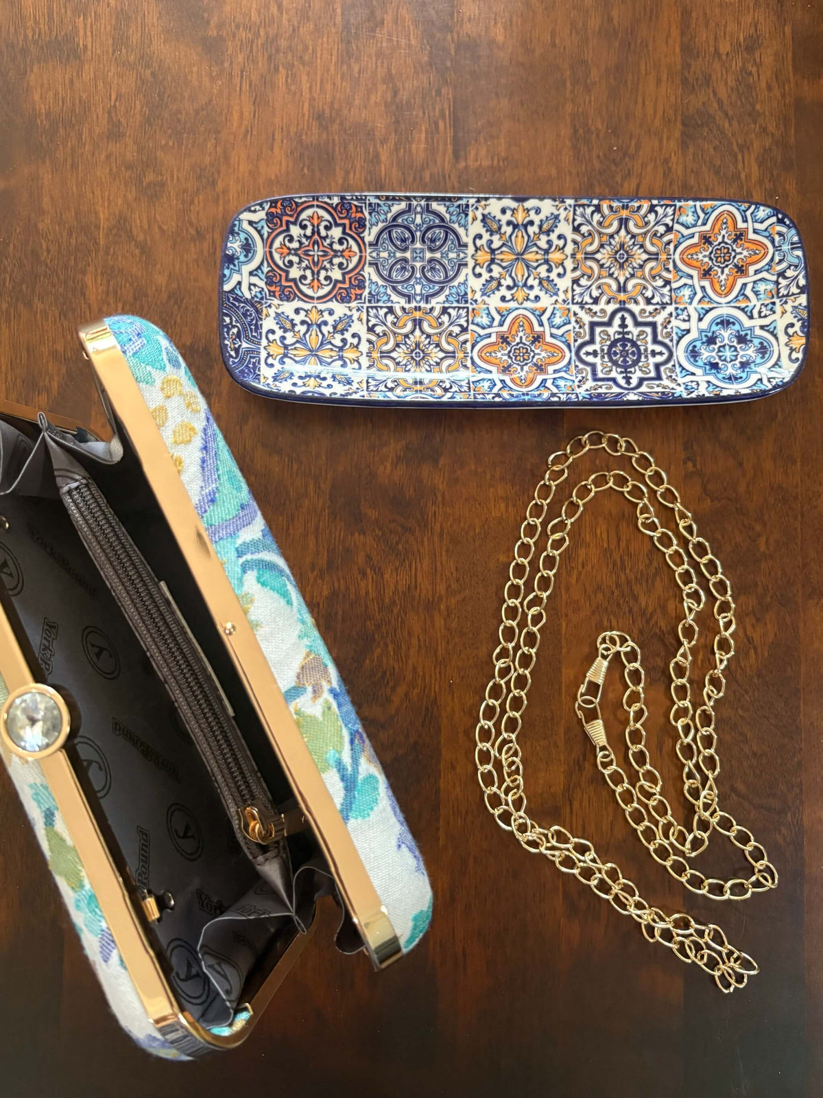Ivory and blue Kani Pattern Clutch Bag