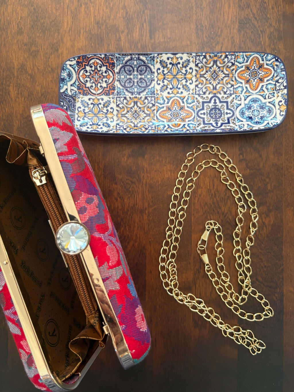 Red Kani Pattern Clutch Bag