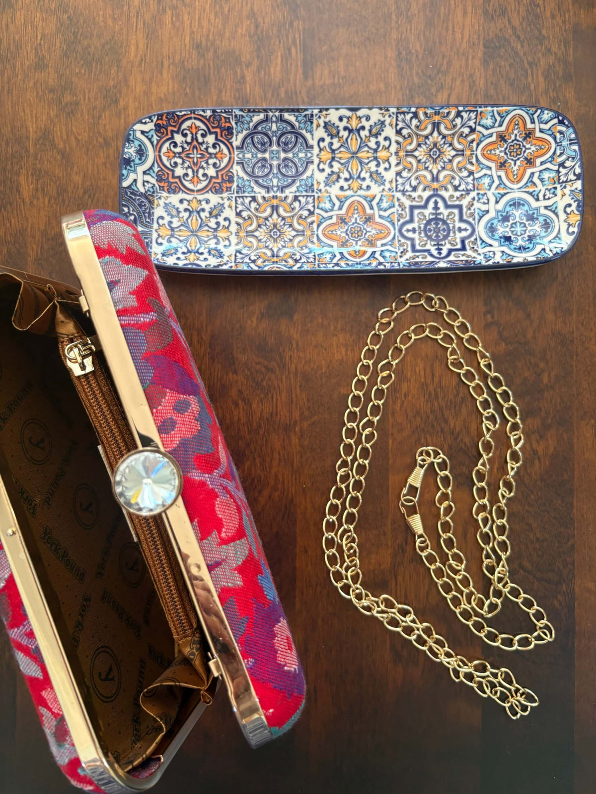 Red Kani Pattern Clutch Bag