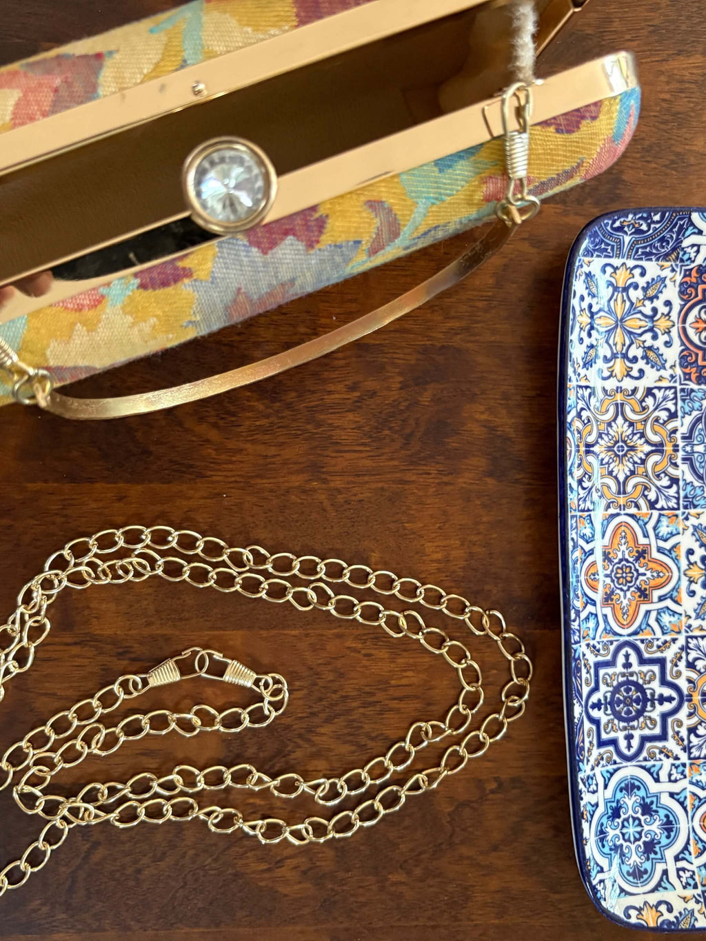 Mustard yellow Kani Pattern Clutch Bag