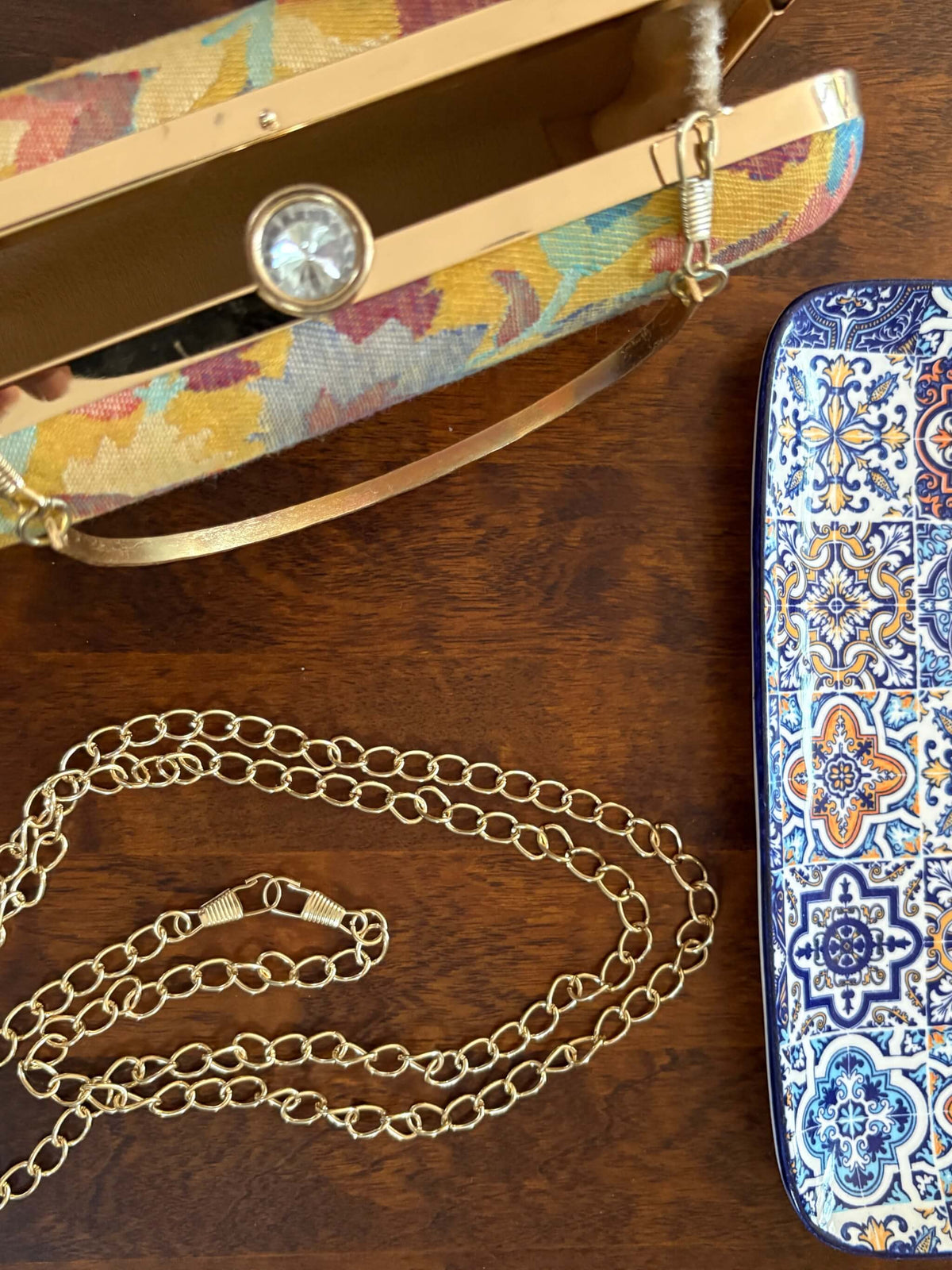 Mustard yellow Kani Pattern Clutch Bag