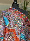 Cotton Silk Kalamkari Stole with Thread work - Orange