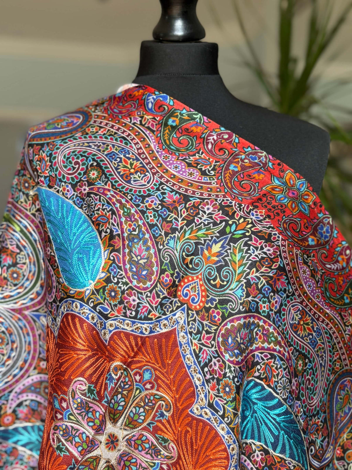 Cotton Silk Kalamkari Stole with Thread work - Orange