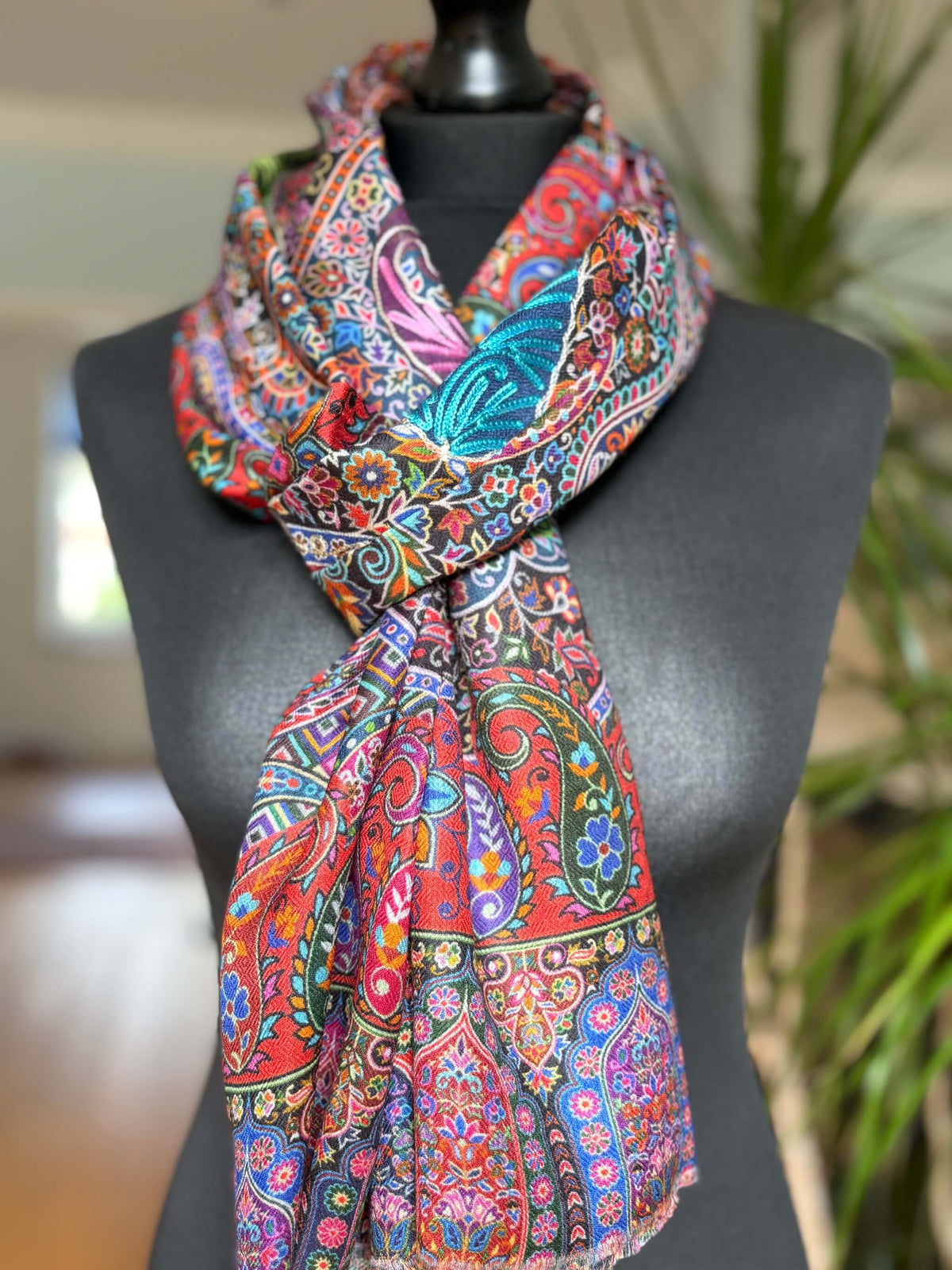 Cotton Silk Kalamkari Stole with Thread work - Orange