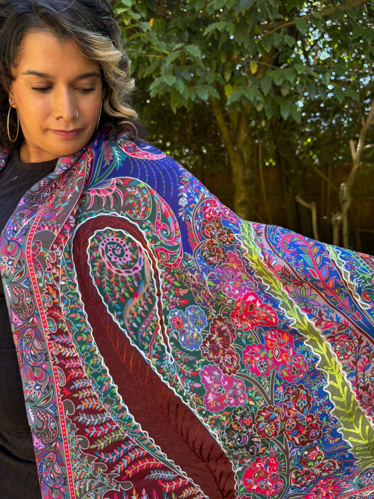 Cotton Silk Kalamkari Stole with Threadwork - Blue