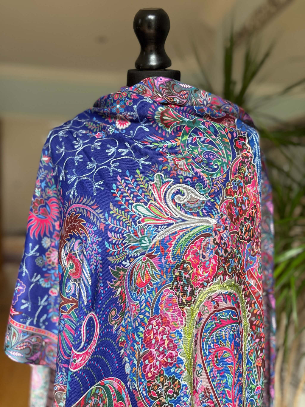 Cotton Silk Kalamkari Stole with Threadwork - Blue