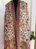 Fine wool Kalamkari Embroidered Stole - Cream base/ Pink Beige border