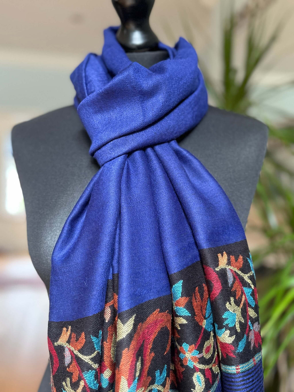 Navy Blue Fine Wool Stole with Kani palla (Border)