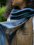 Navy Blue Fine Wool Stole with Zari Border