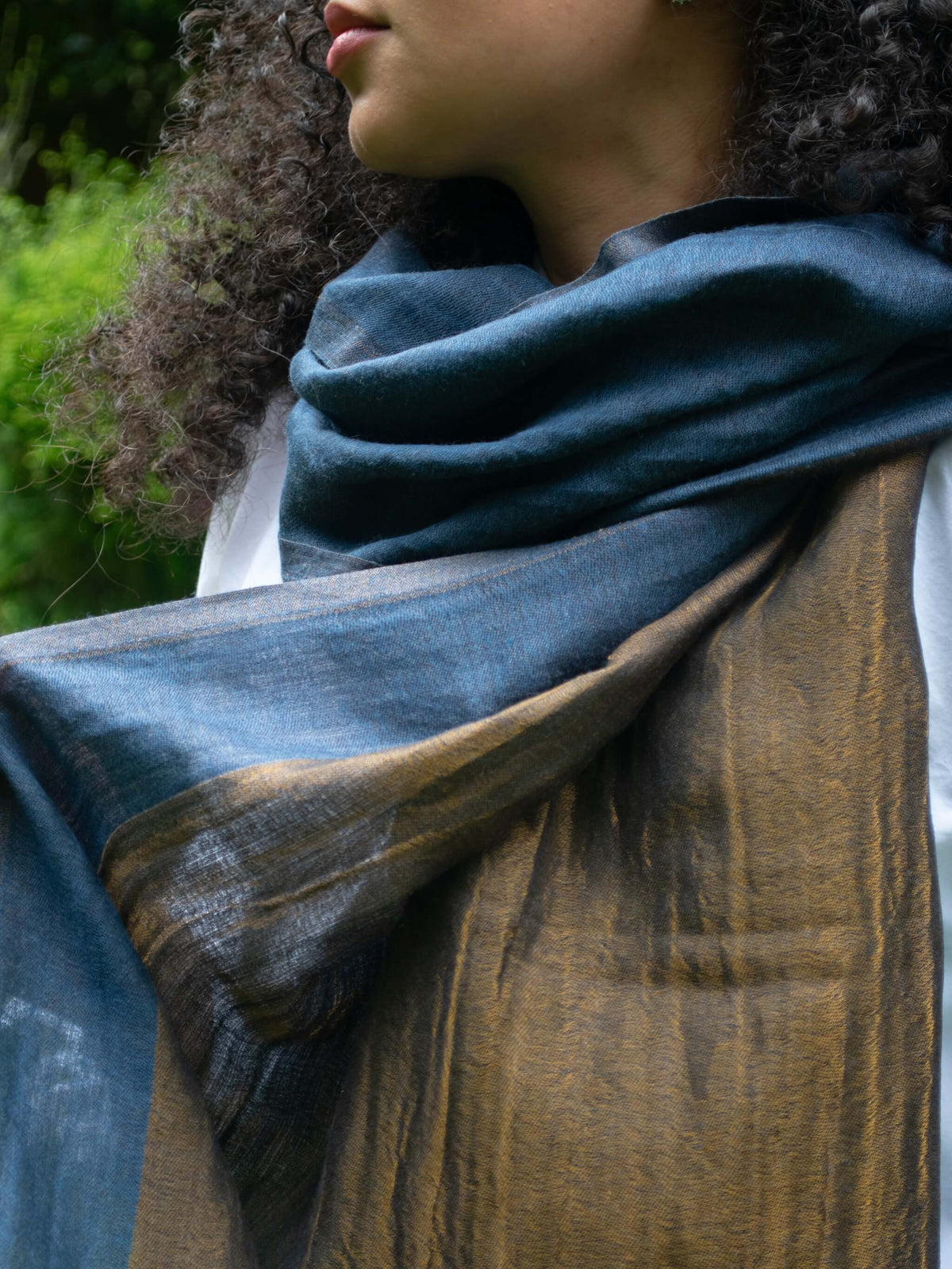 Navy Blue Fine Wool Stole with Zari Border