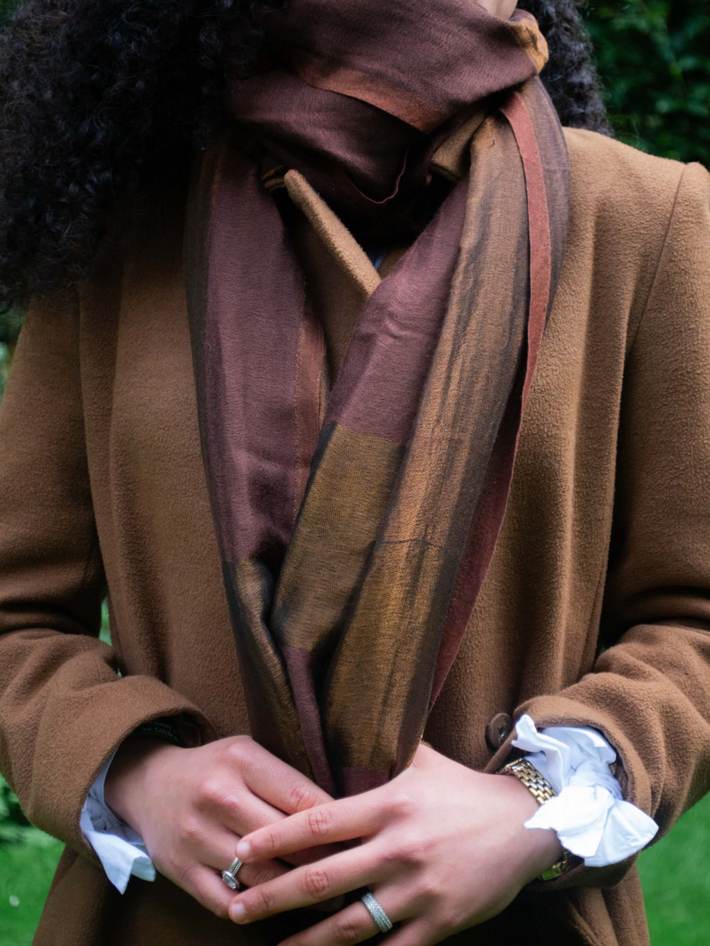 Brown Fine Wool Stole with Zari Border