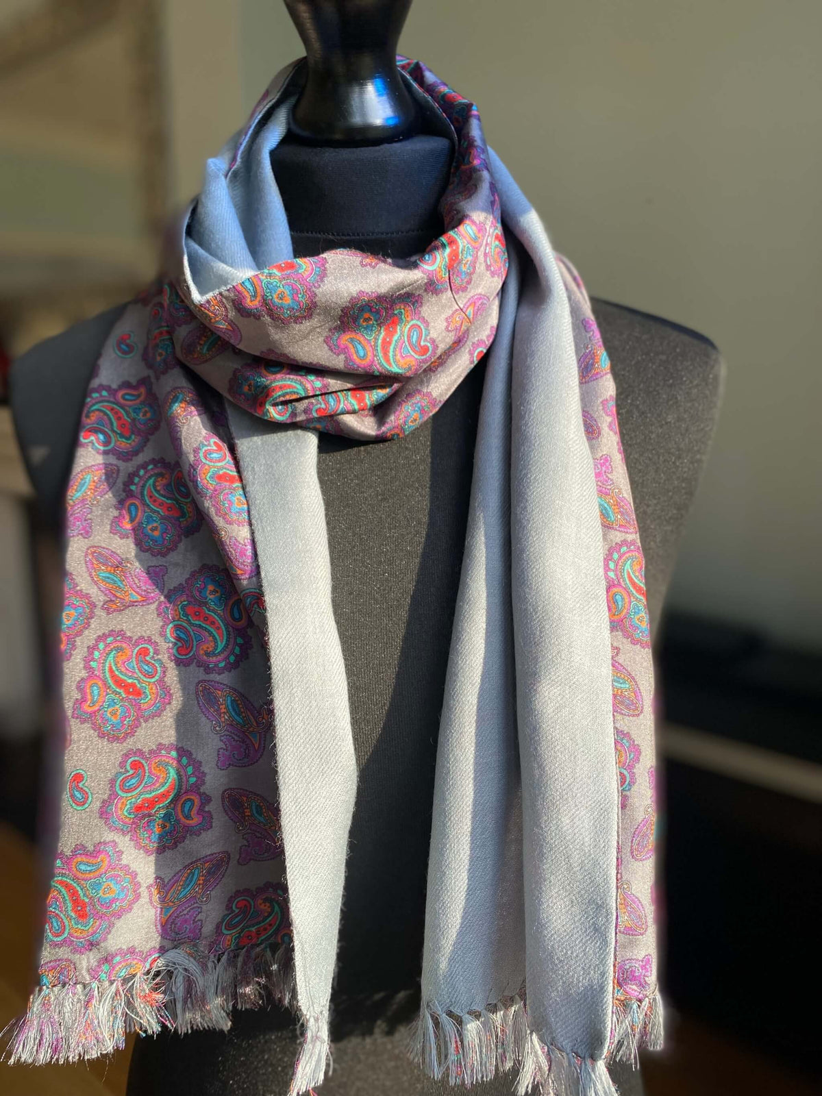 Grey Paisley Wool silk muffler