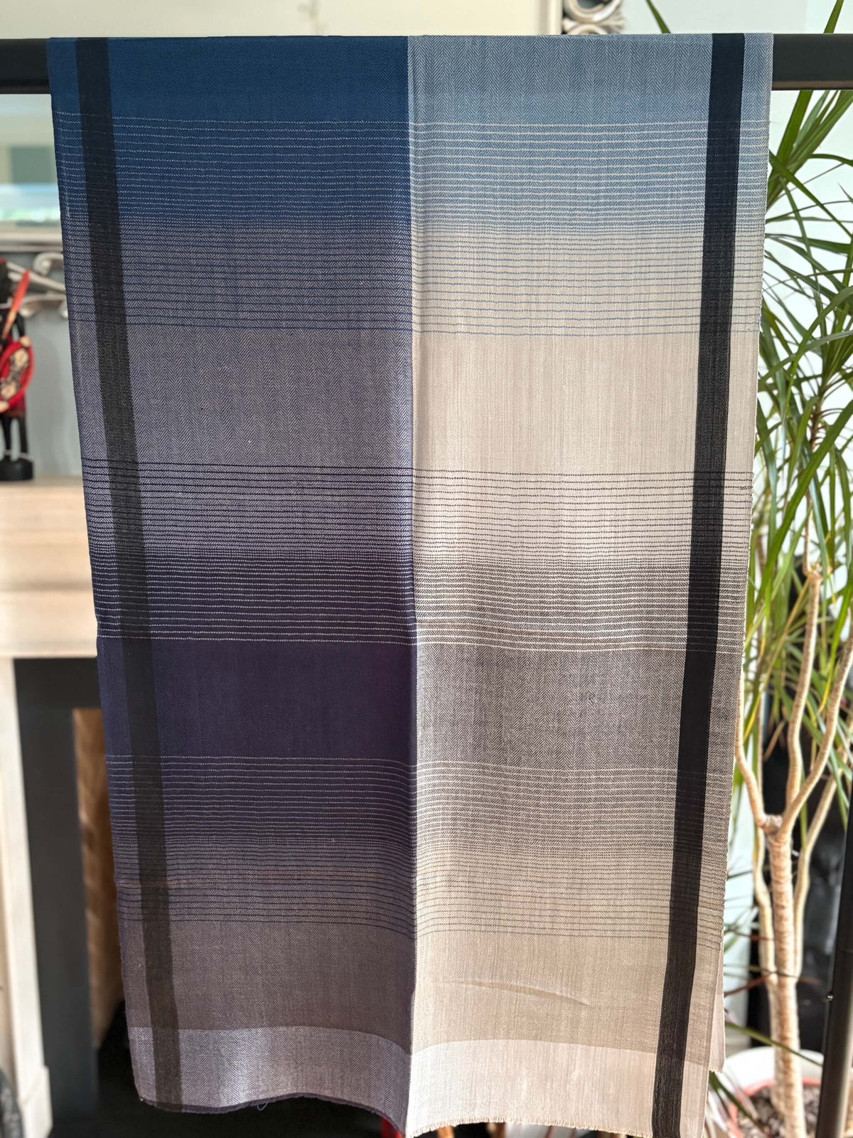Men's Pure Pashmina Scarf – Navy blue and Grey