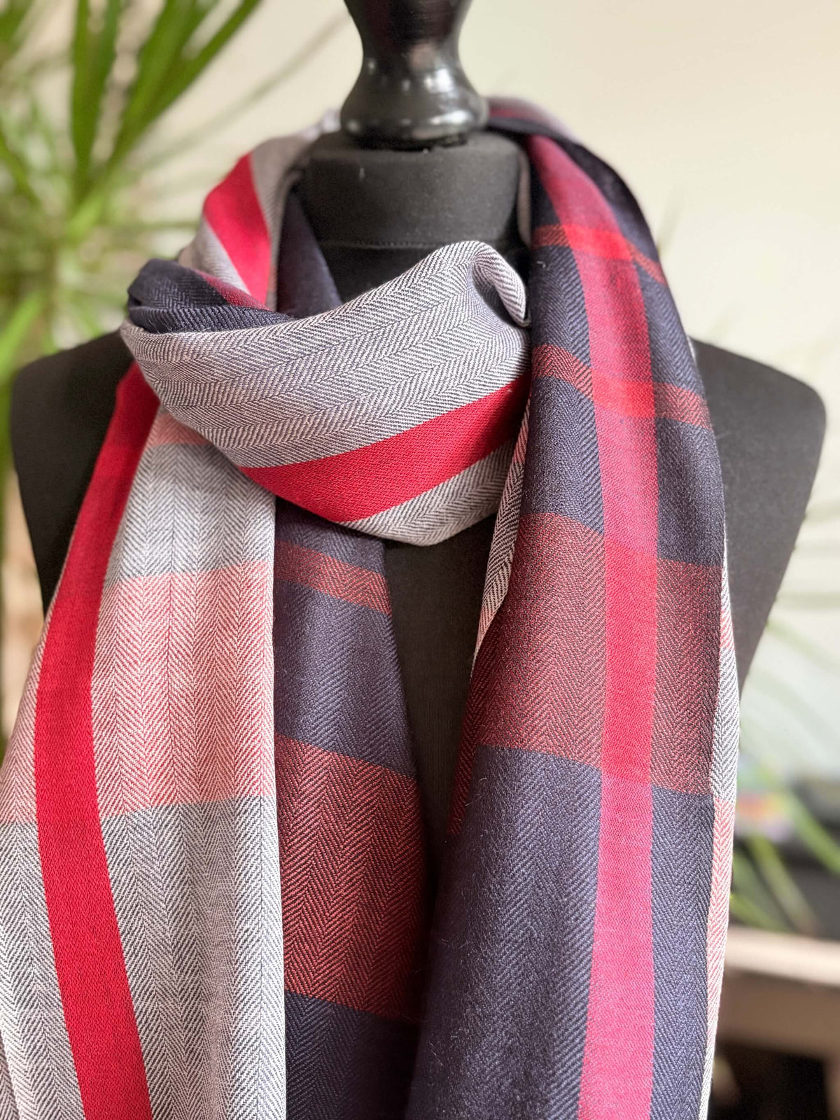 Men's Pure Pashmina Scarf – Red and Grey