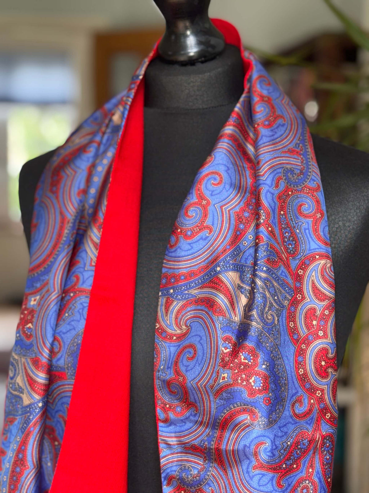 Blue and Red Wool silk muffler