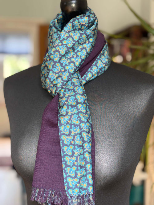Blue and Yellow Paisley Wool silk muffler