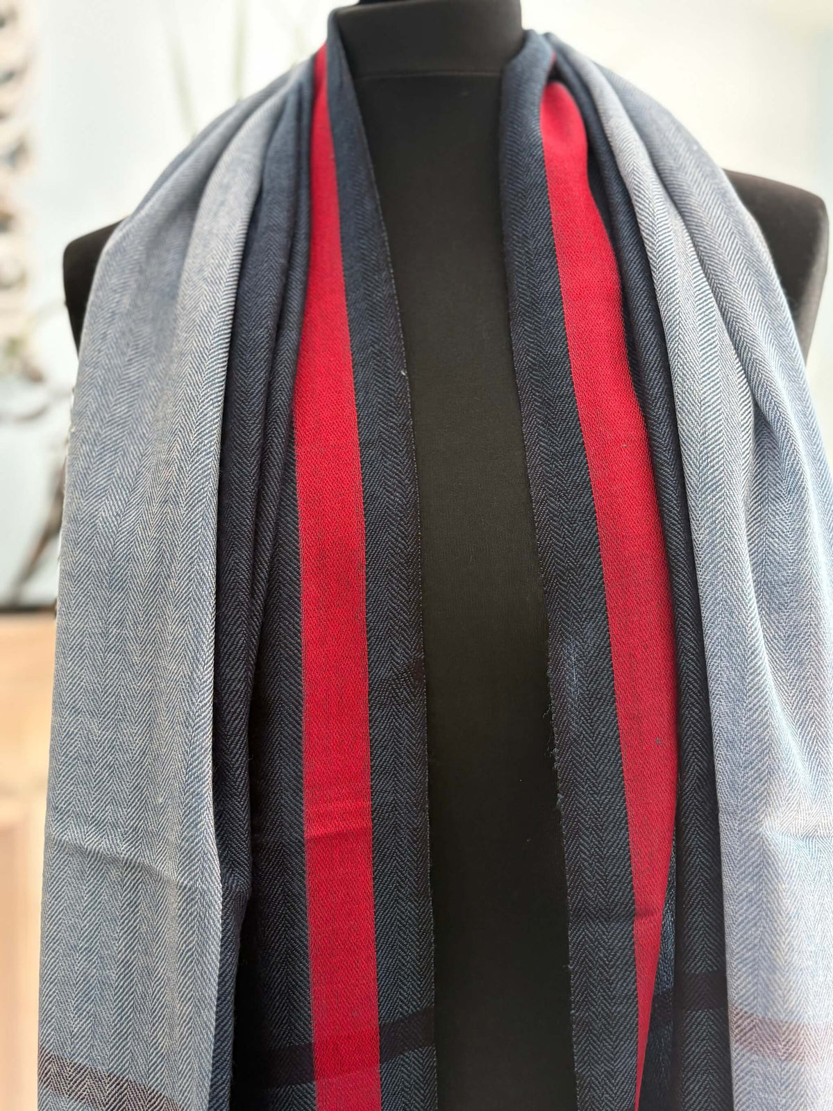 Men's Pure Pashmina Scarf – Red and Blue