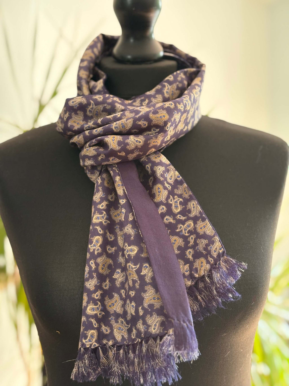 Navy and Beige Paisley Wool silk muffler
