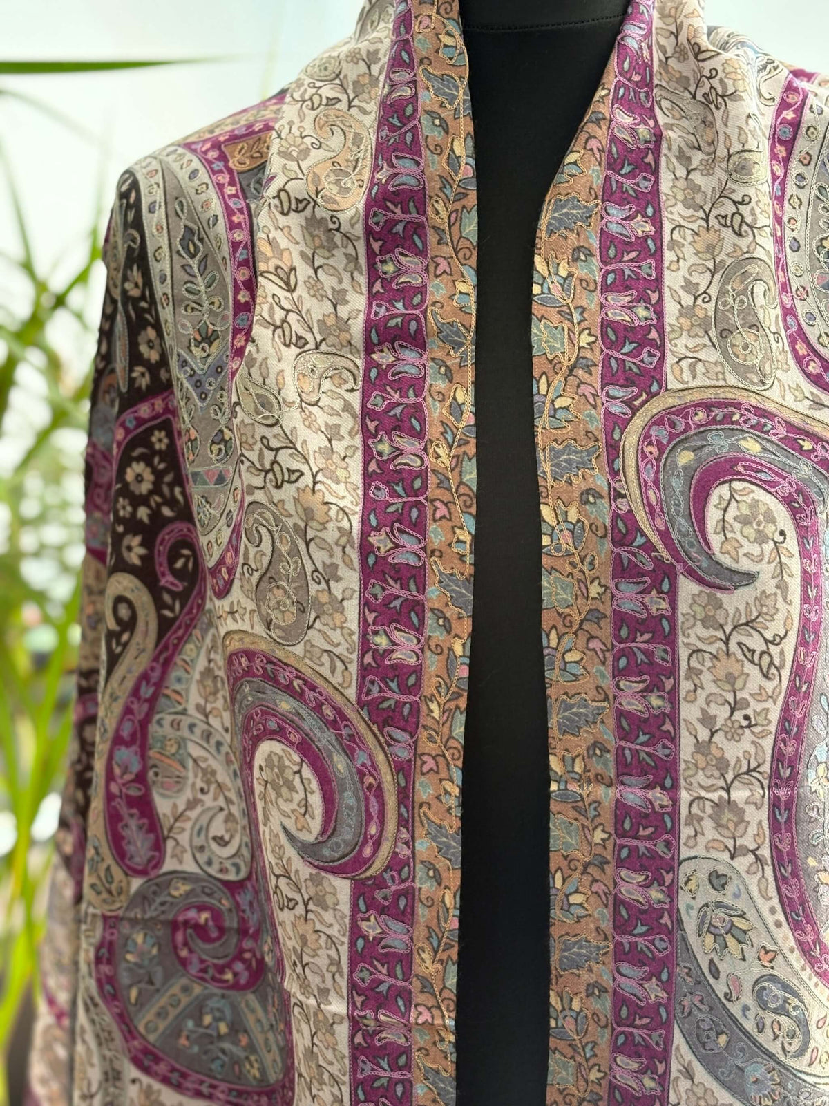 Pure Pashmina Kalamkari Embroidered Stole - Mulberry