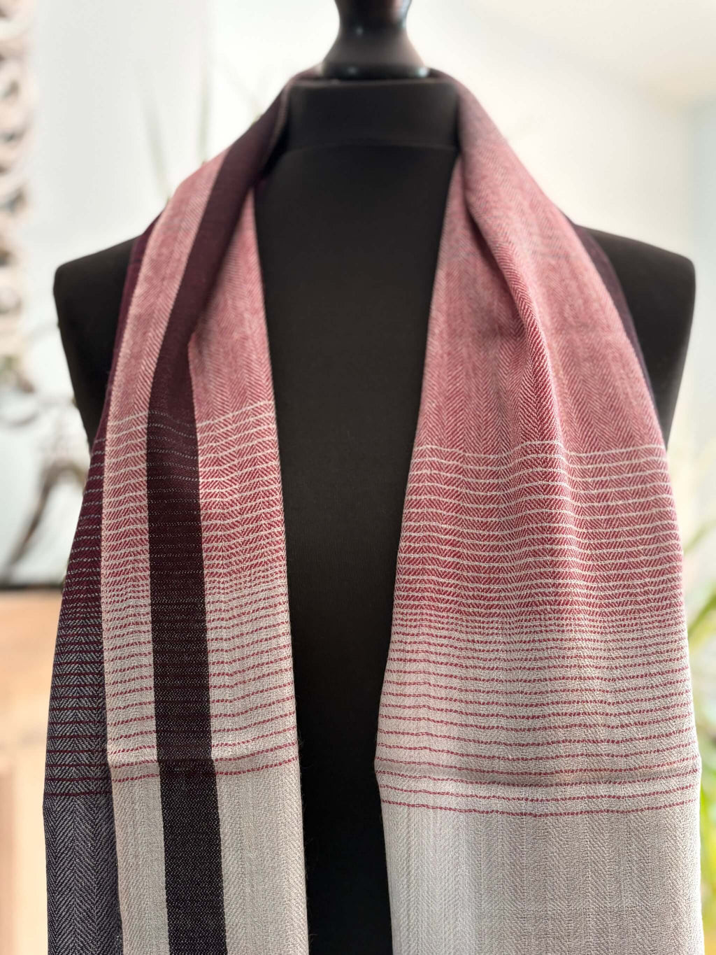 Men's Pure Pashmina Scarf – Red and Blue Striped
