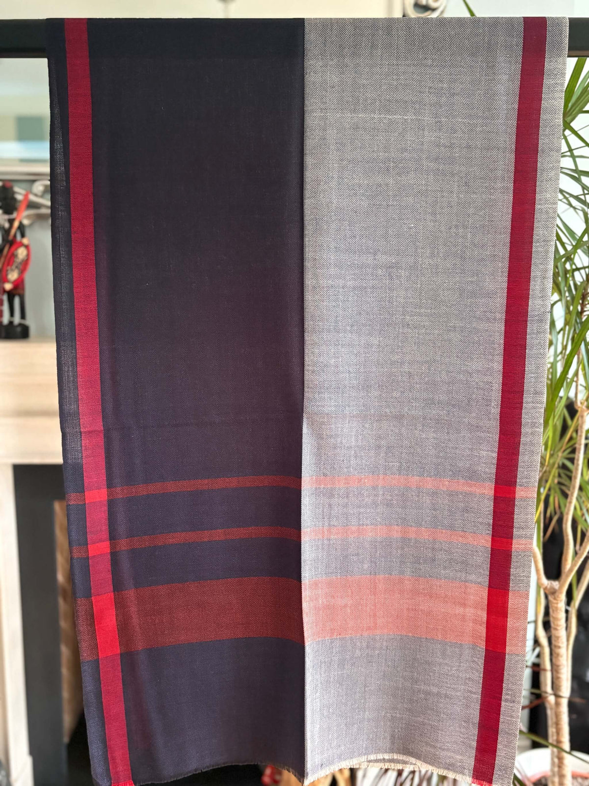 Men's Pure Pashmina Scarf – Red and Grey