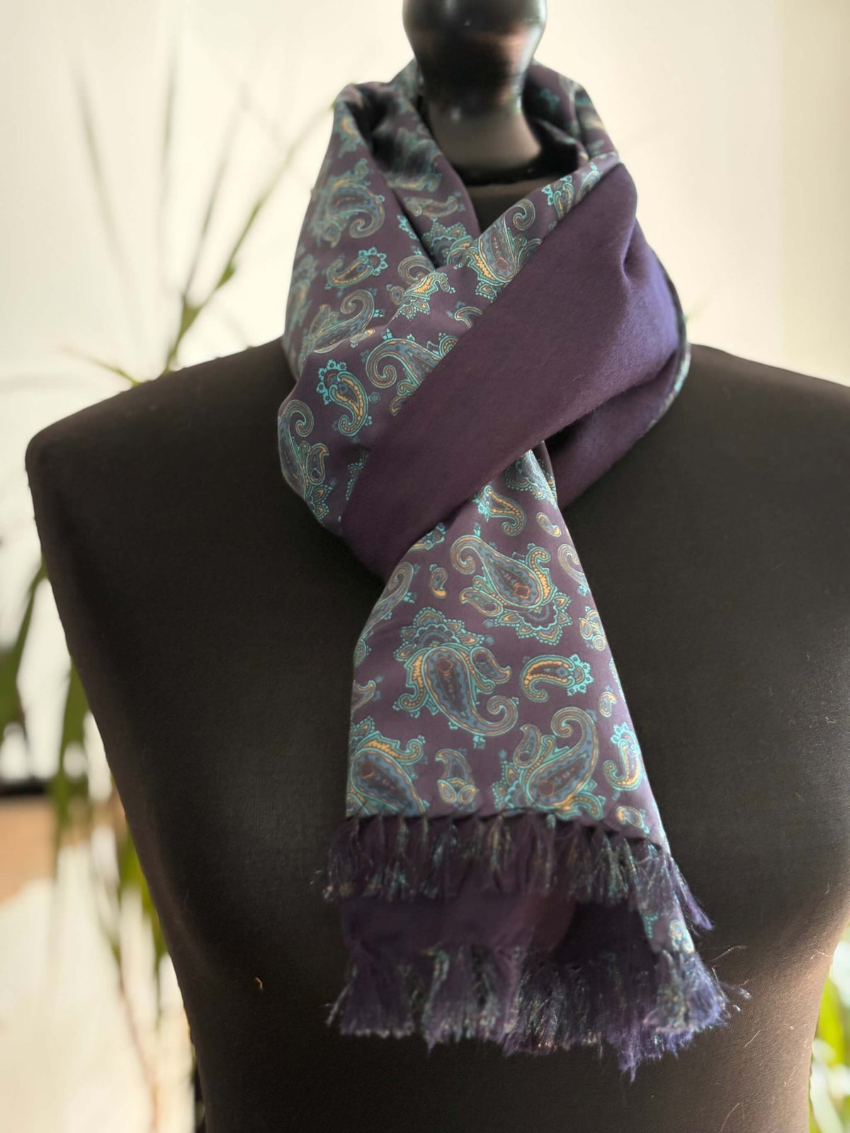 Navy and Blue Paisley Wool silk muffler
