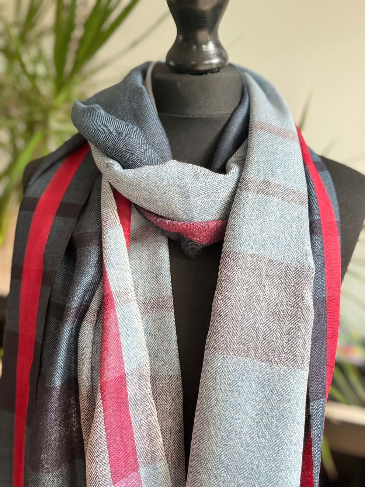 Men's Pure Pashmina Scarf – Red and Blue