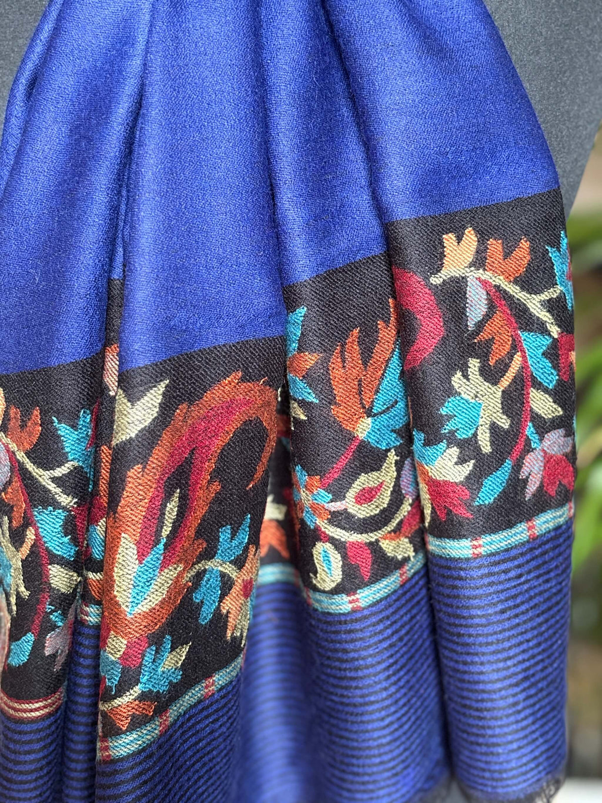 Navy Blue Fine Wool Stole with Kani palla (Border)