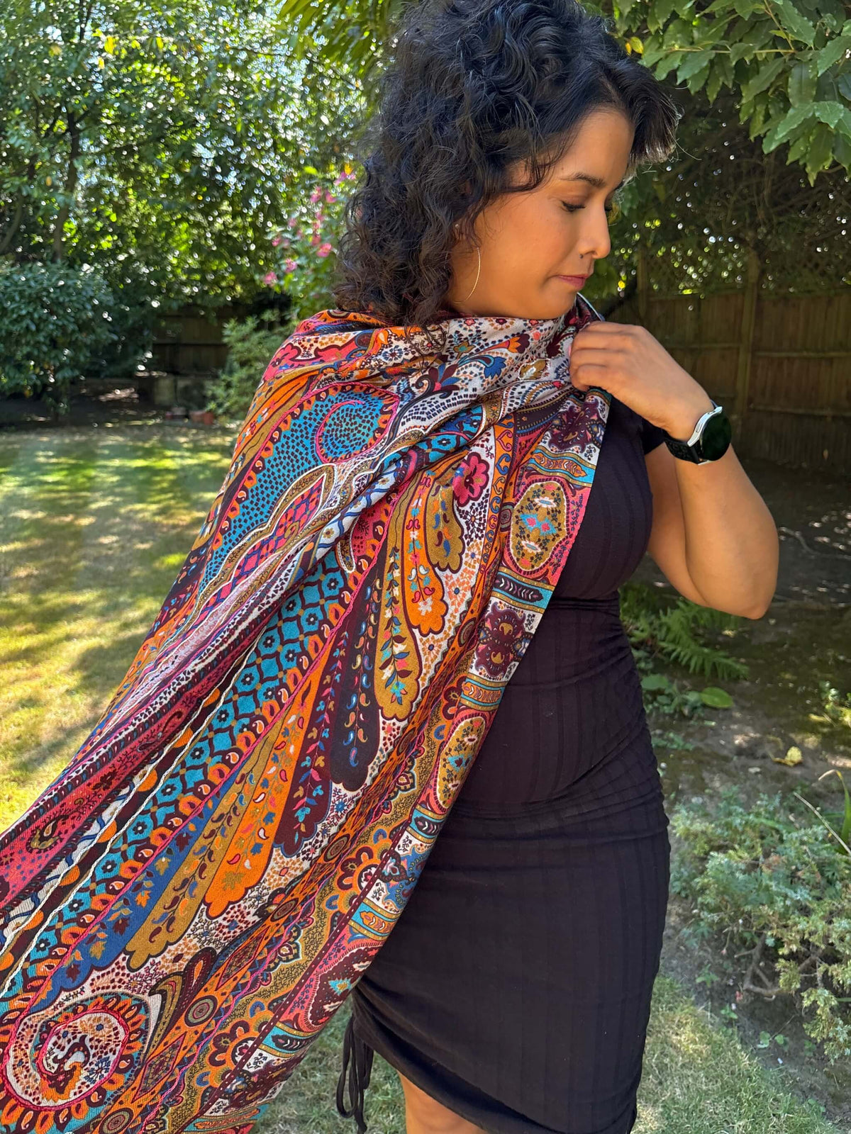 Cotton Silk Kalamkari Stole with Thread work - Orange Cream