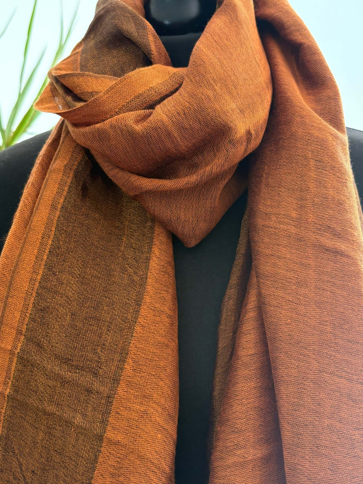 Rust Orange Fine Wool Stole with Zari Border
