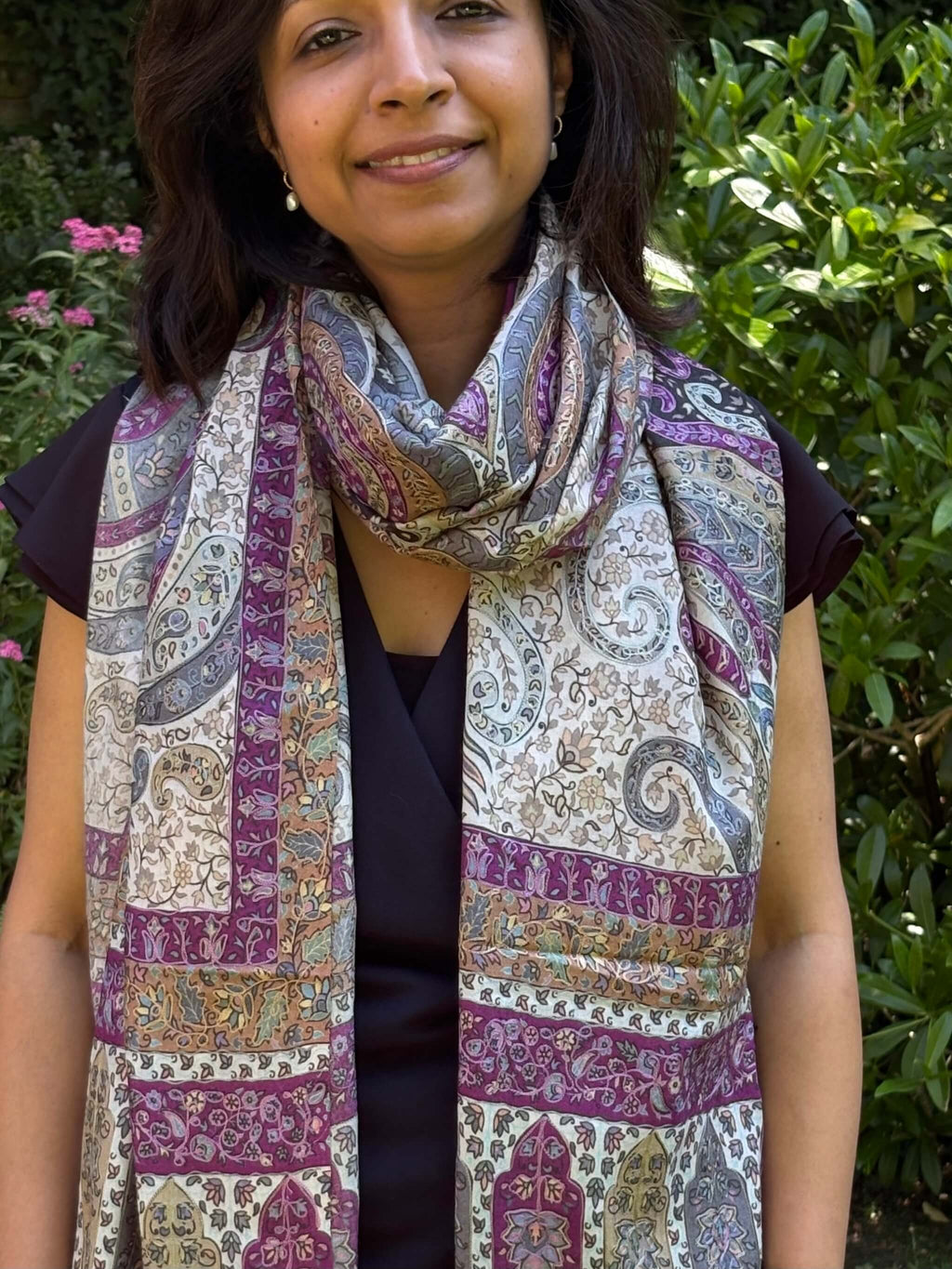 Pure Pashmina Kalamkari Embroidered Stole - Mulberry