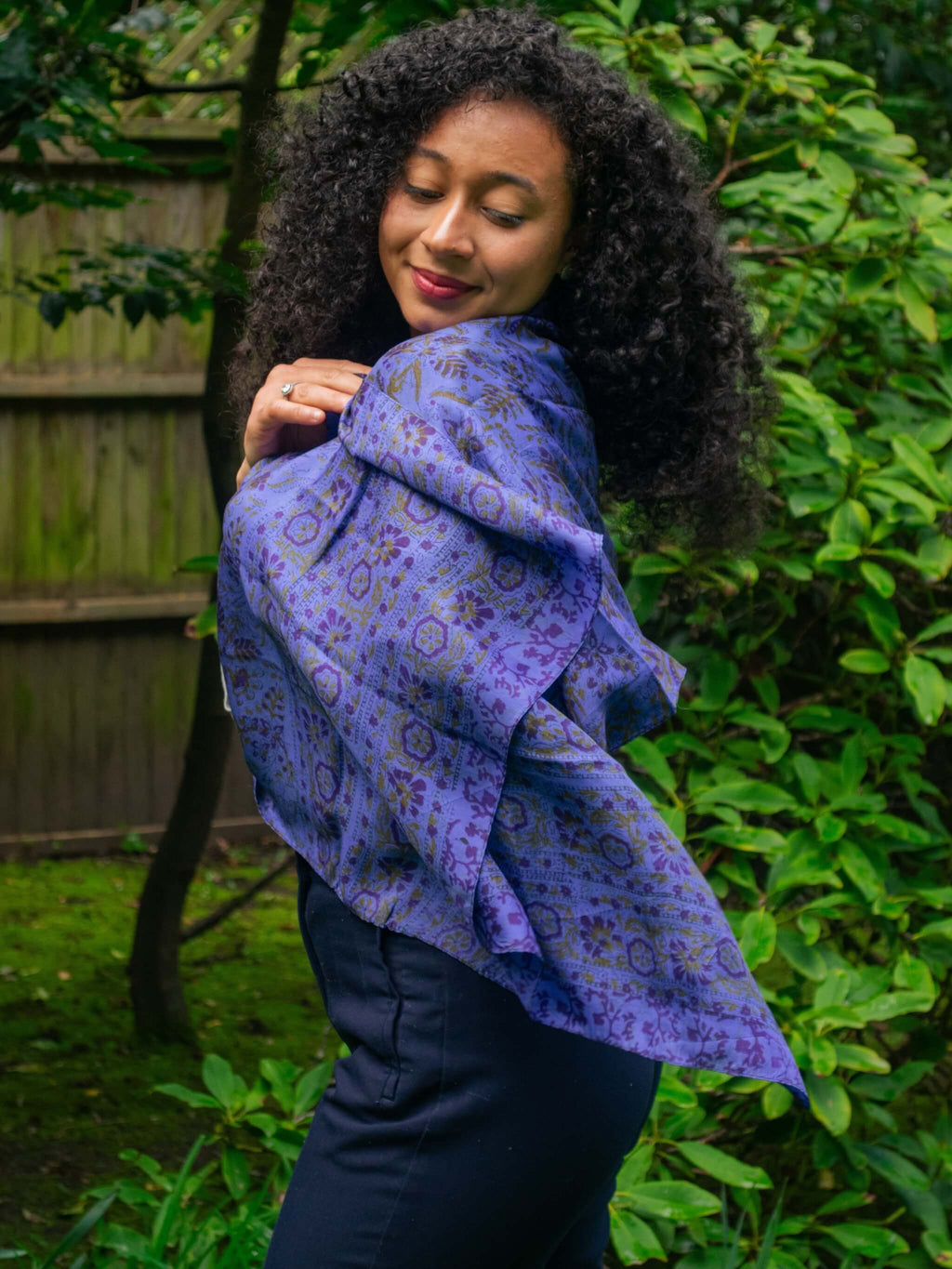 Lavender Purple Pure Silk Hand Block Printed Scarf