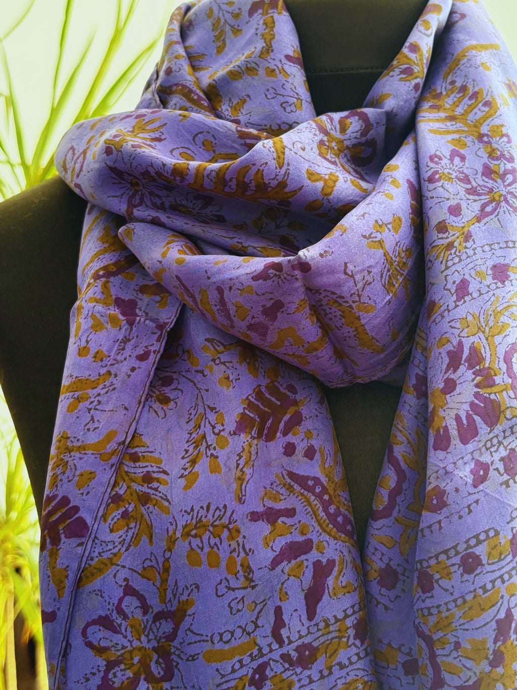 Lavender Purple Pure Silk Hand Block Printed Scarf