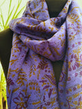 Lavender Purple Pure Silk Hand Block Printed Scarf